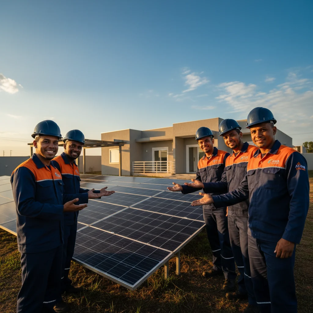 Equipe Ativa Solar durante instalação profissional